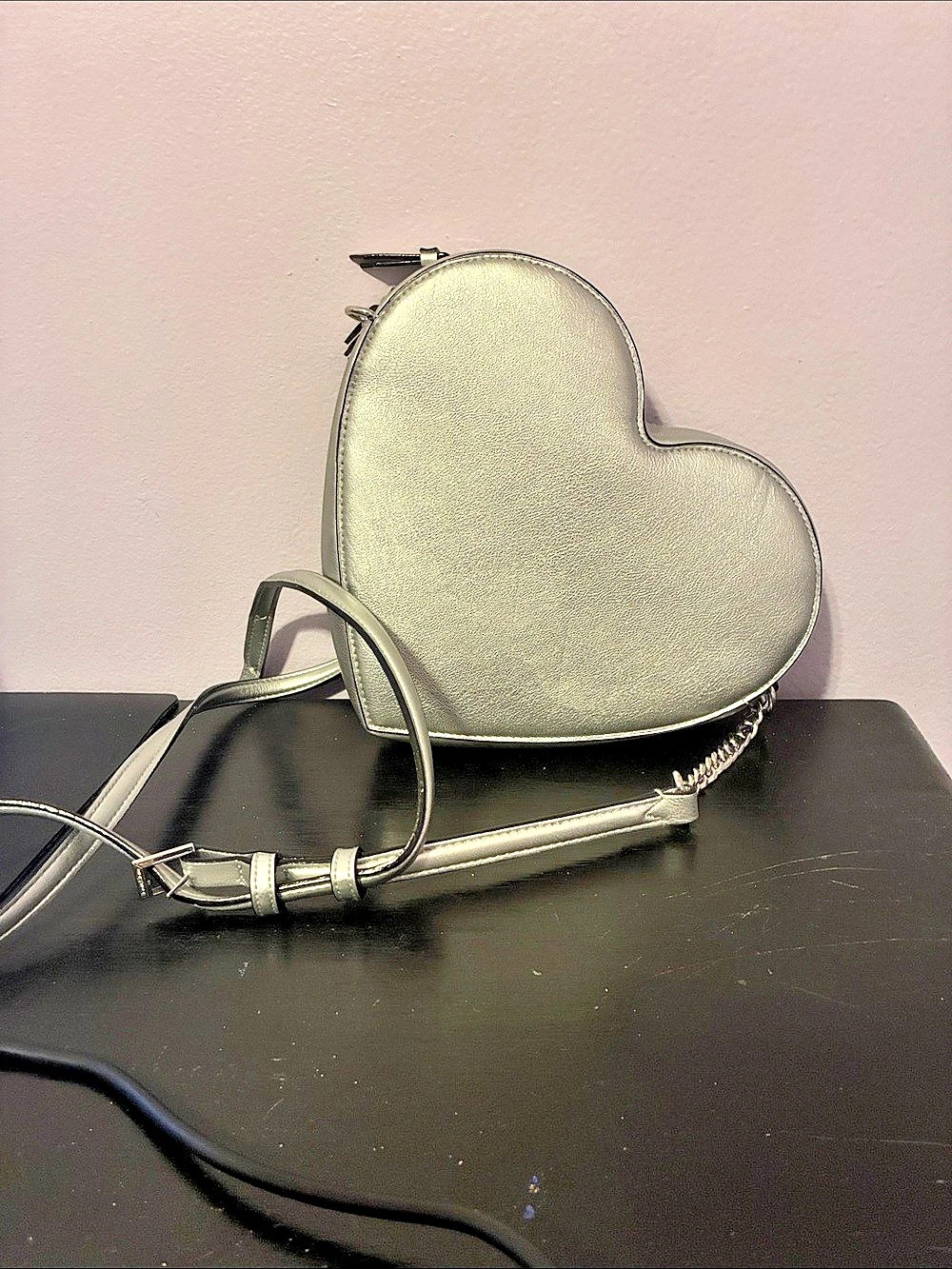 Victoria's Secret Metallic Silver Heart Crossbody Bag